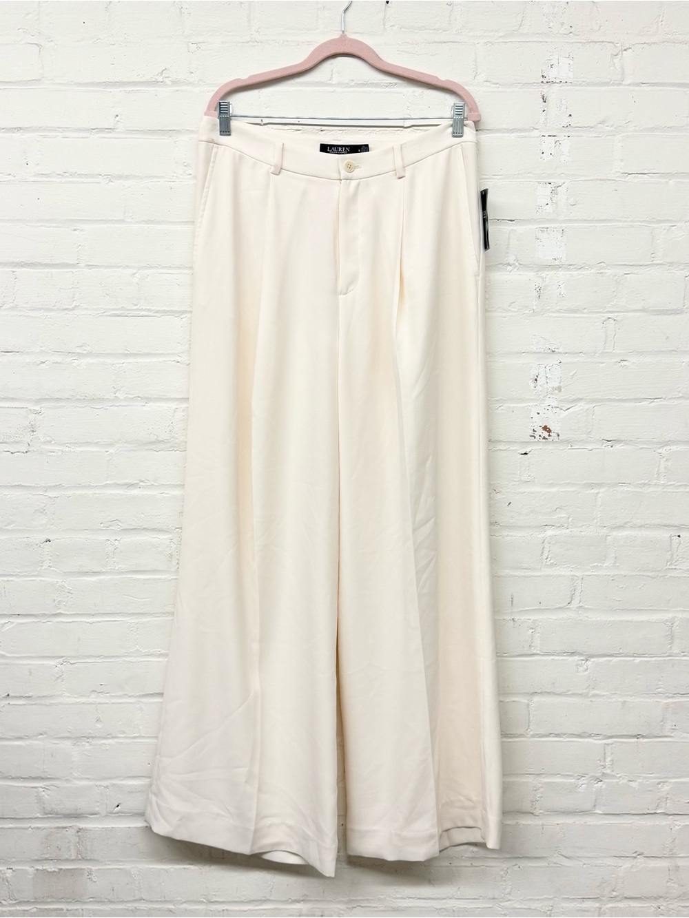 NWT Lauren Ralph Lauren Double-Faced Georgette Wide-Leg Pant Ivory - Picture 4 of 9